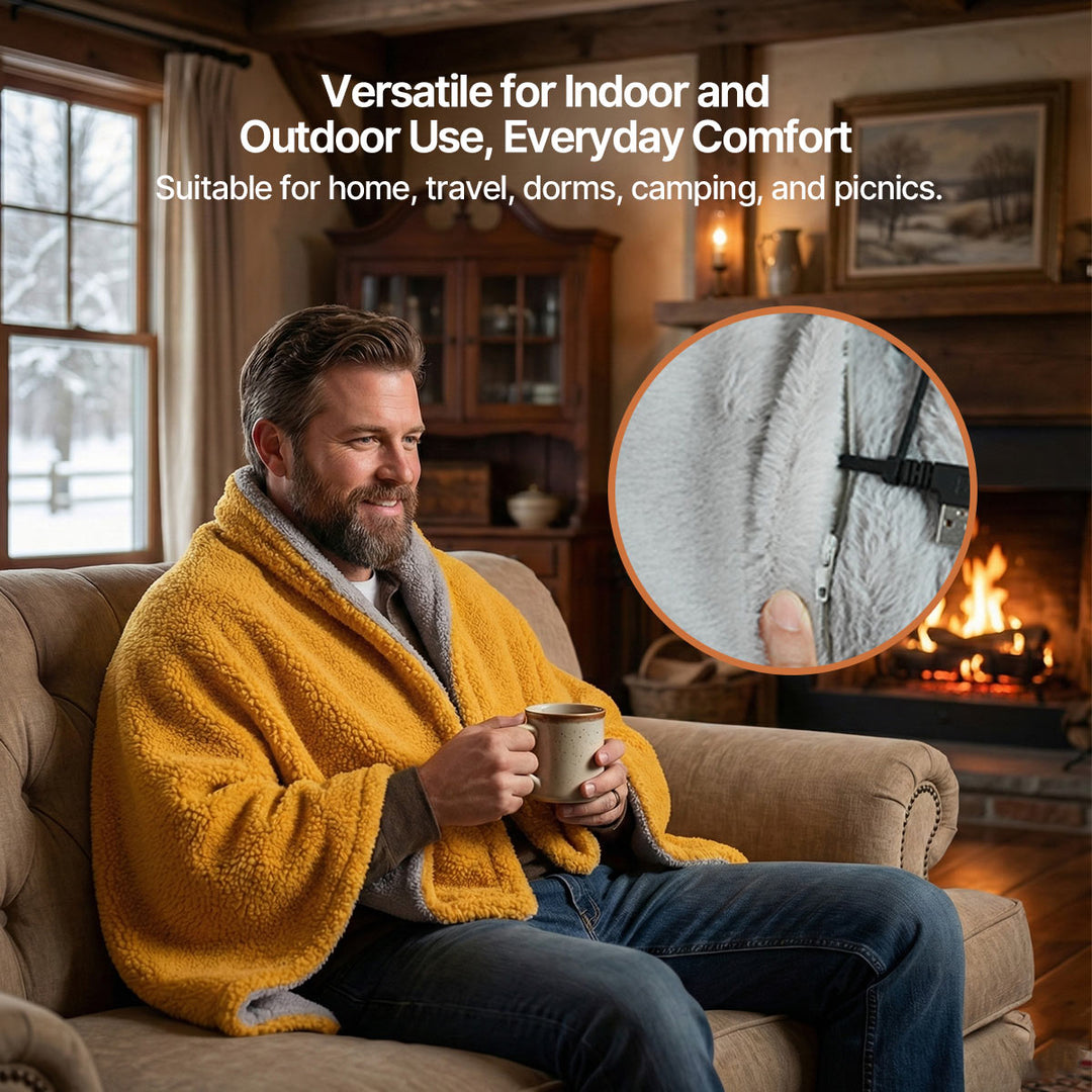Uppvärmd Pläd - USB-driven, 3-Speed Värme, Sherpa-fleece