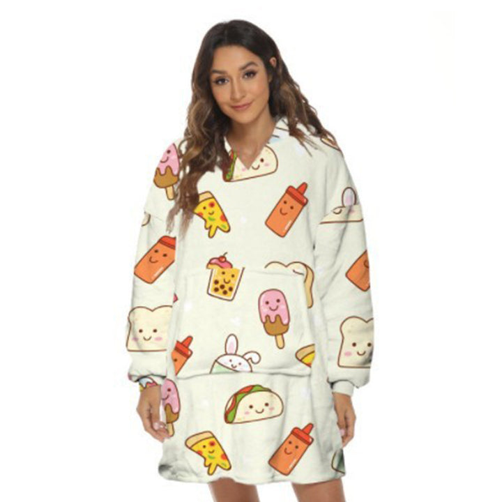 Oversize hoodiefilt med roligt mönster