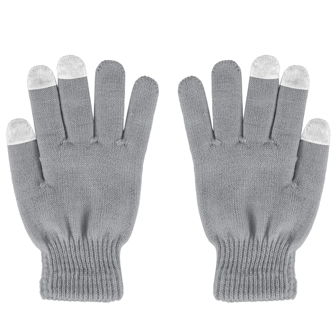 Grå stickade handskar med touchfingrar