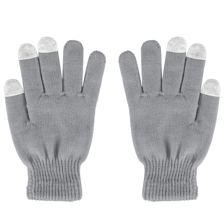 Grå stickade handskar med touchfingrar