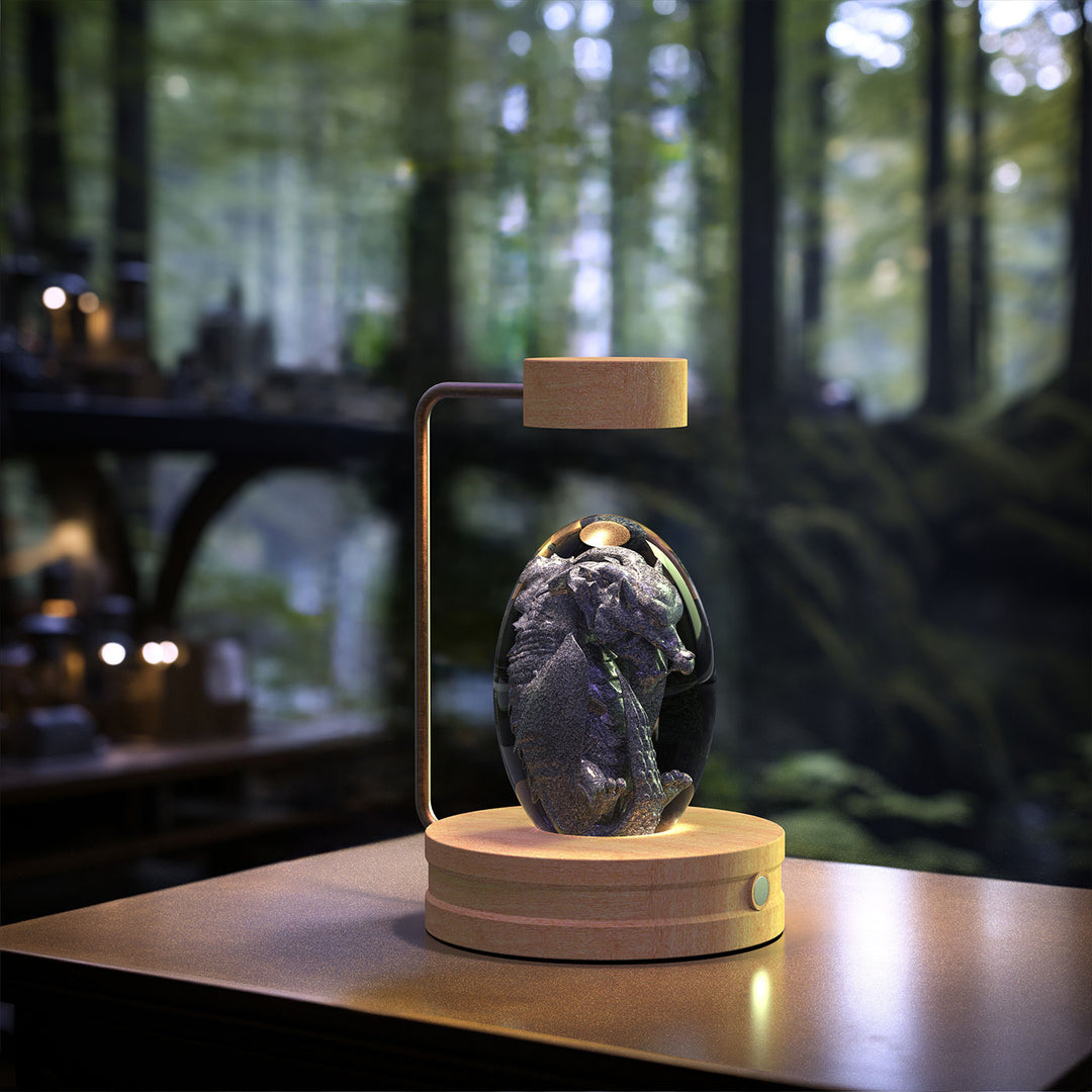 Kristallkula med 3D-motiv – nattlampa på träfot