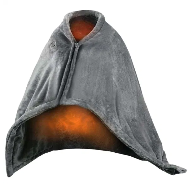USB-värmeponcho med dragkedja, 150 x 80 cm, tre värmelägen