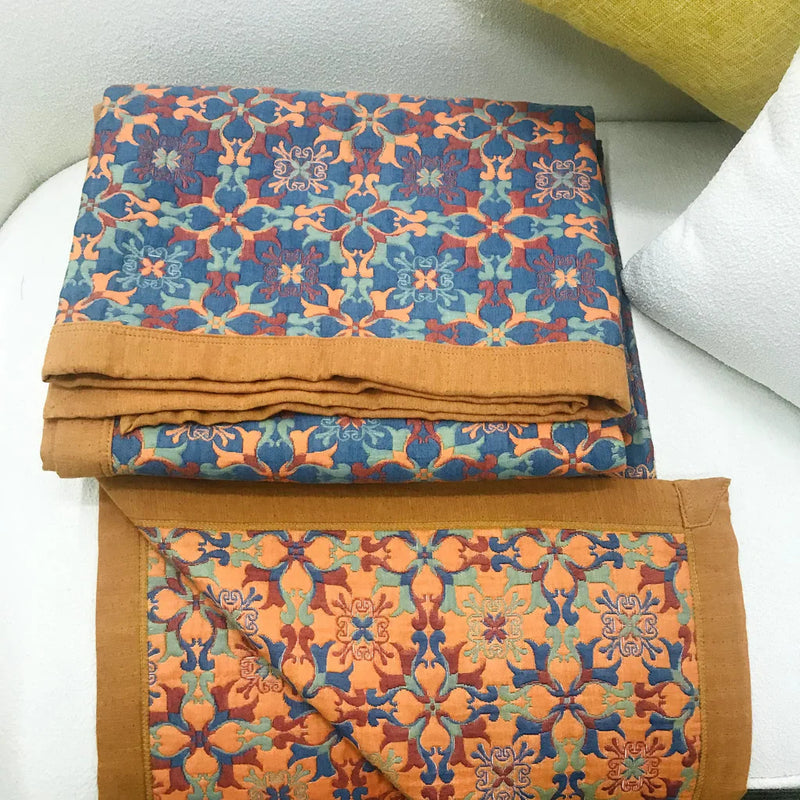Six-Layer Bomull Filt med Orange-Blue Mönster