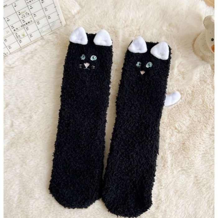 Myslunda Korallfleecesockor med 3D-kattöron och svans