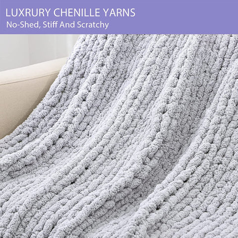 Chenille Grovstickadted Filt, Tjock Kabel Stickad Pläd för Soffa Säng Soffa
