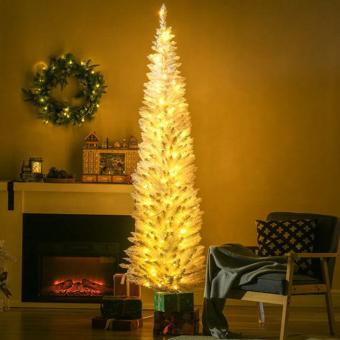 Myslunda Vit smal julgran 210 cm med 200 varmvita LED
