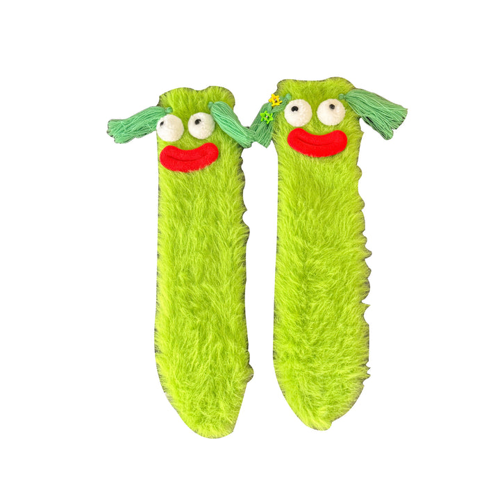 Fluffiga fleecestrumpor med kaninansikte på tån
