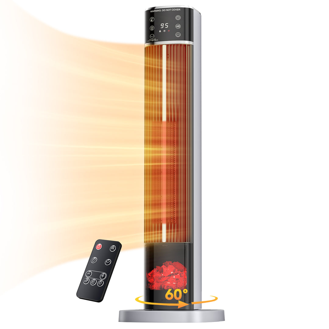 Hög tornvärmare med flamfönster och LED-display