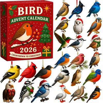 Adventskalender med fågelfigurer i akryl