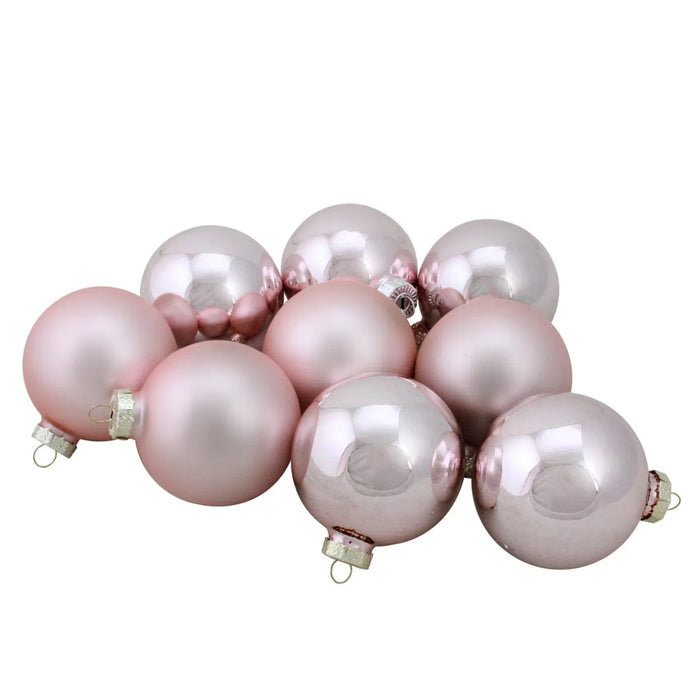 Myslunda Rosa julkulor i glas 6,5 cm, set om 9 i blankt och matt