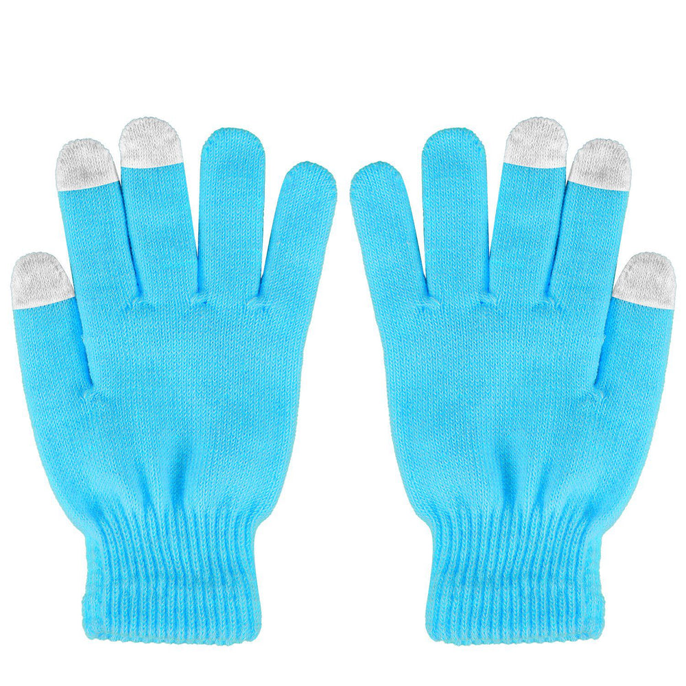Grå stickade handskar med touchfingrar