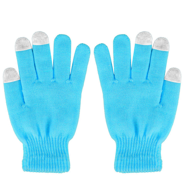 Grå stickade handskar med touchfingrar