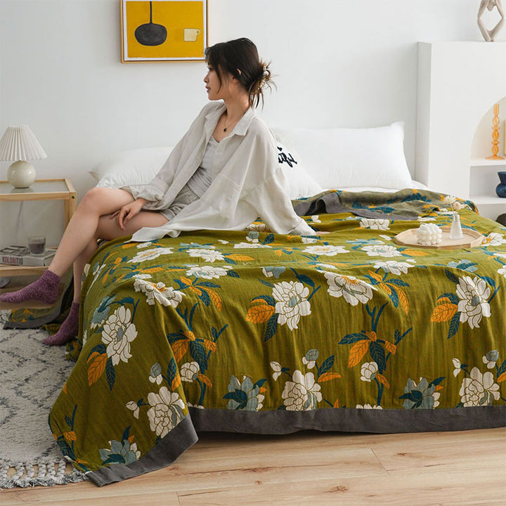 Myslunda™ Vändbart bomullsöverkast i boho-stil med olivblommor