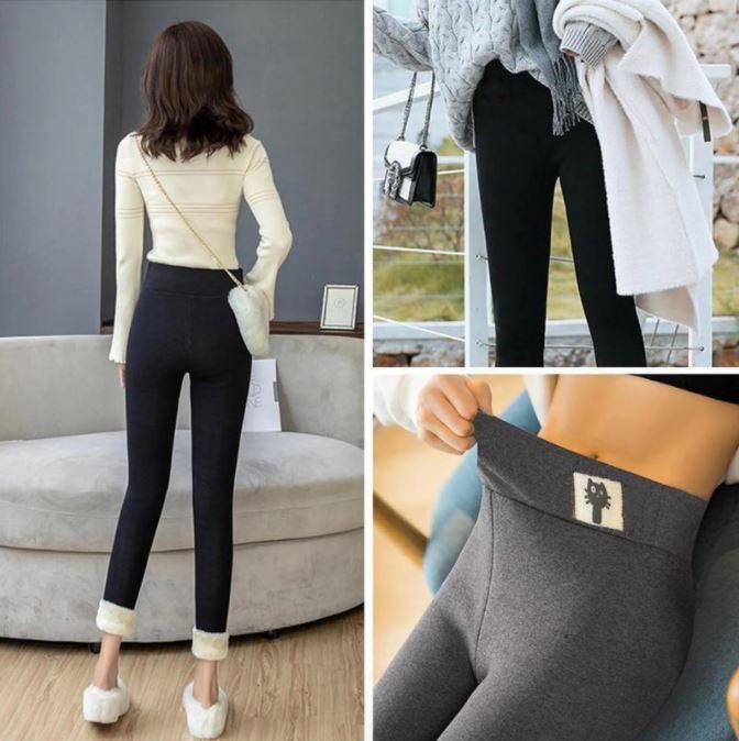 Tjocka fleecefodrade termoleggings för dam