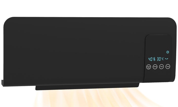 Svart oscillerande väggvärmefläkt med LED-panel