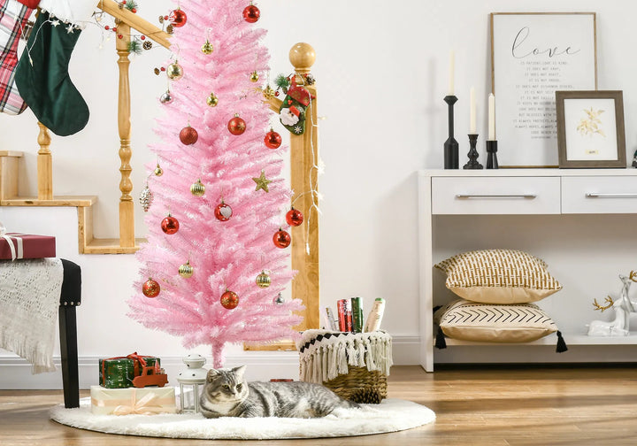 Rosa smal julgran utan belysning