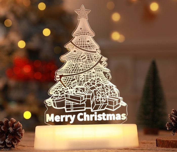 Myslunda 3D-lampa i akryl med julmotiv och varmvitt ljus