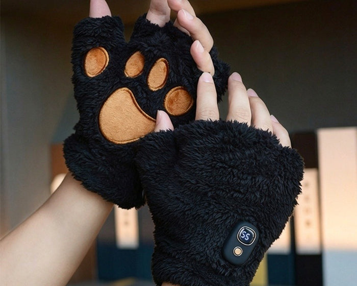 Myslunda Eluppvärmda fingerlösa handskar med kattassar