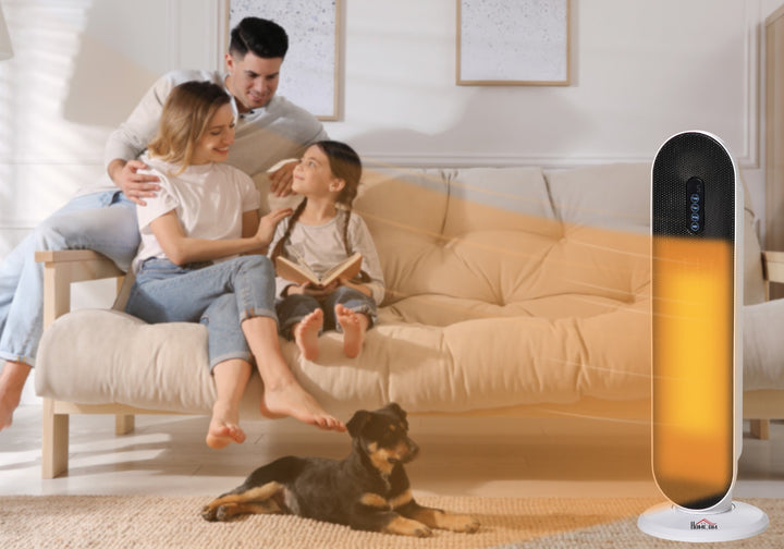 Vit tornvärmefläkt med LED-display och fjärrkontroll