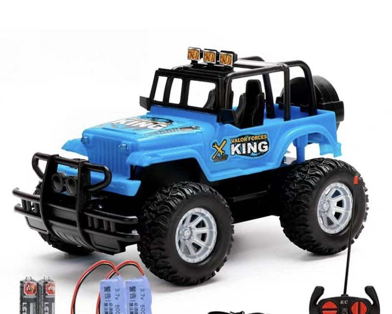 Röd radiostyrd jeep med strålkastare