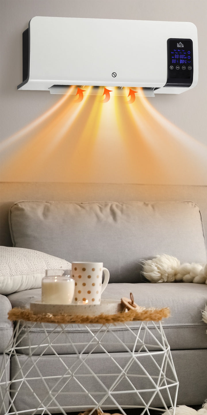 Vit väggvärmefläkt med LED-panel