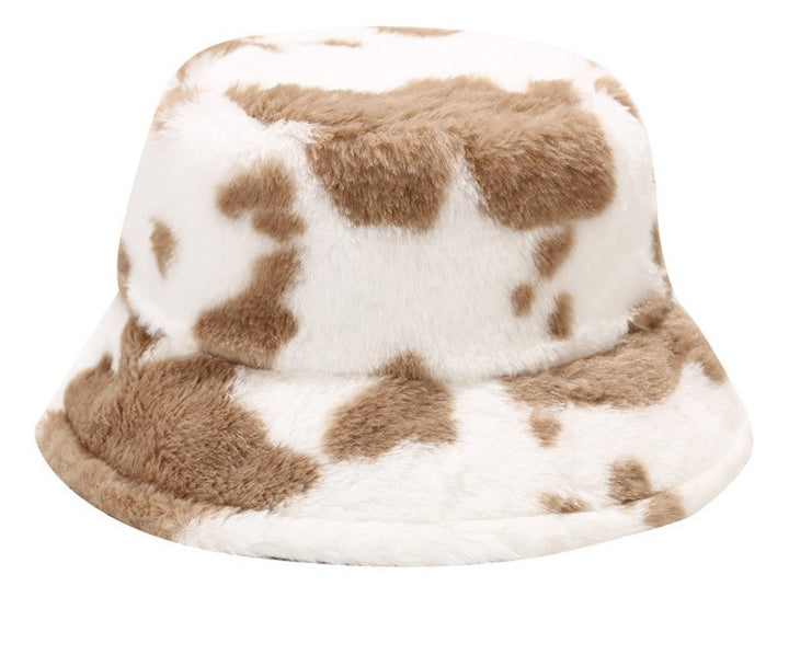 Fluffig buckethatt i fuskpäls med leopardmönster