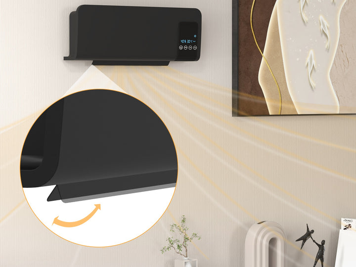 Svart oscillerande väggvärmefläkt med LED-panel