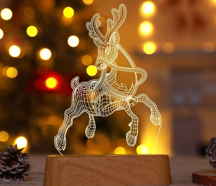 Myslunda 3D-lampa i akryl med julmotiv och varmvitt ljus