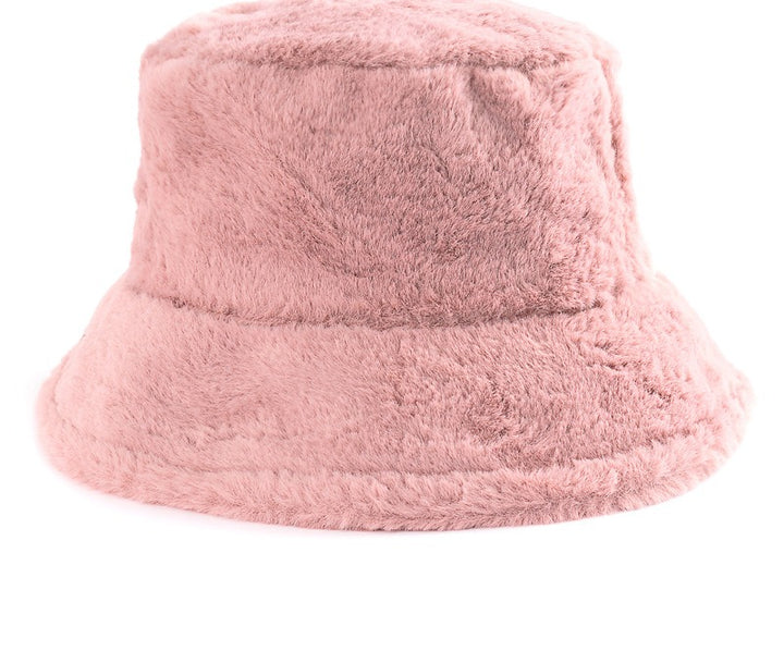 Fluffig buckethatt i fuskpäls med leopardmönster