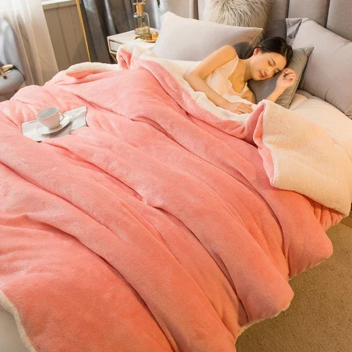 CozyNest Vändbar Ull Filt – Flanell &amp; Cashmere Varm Filt för Vinter