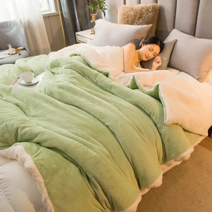 CozyNest Vändbar Ull Filt – Flanell &amp; Cashmere Varm Filt för Vinter