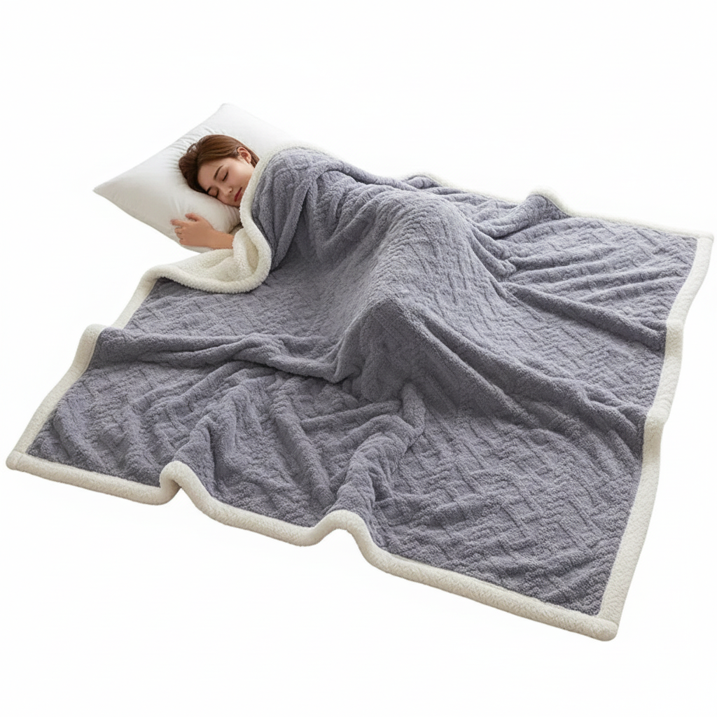 WarmHome Vinter Filt – Lyx Lammull Fleece Filt med Dubbelsidig Design