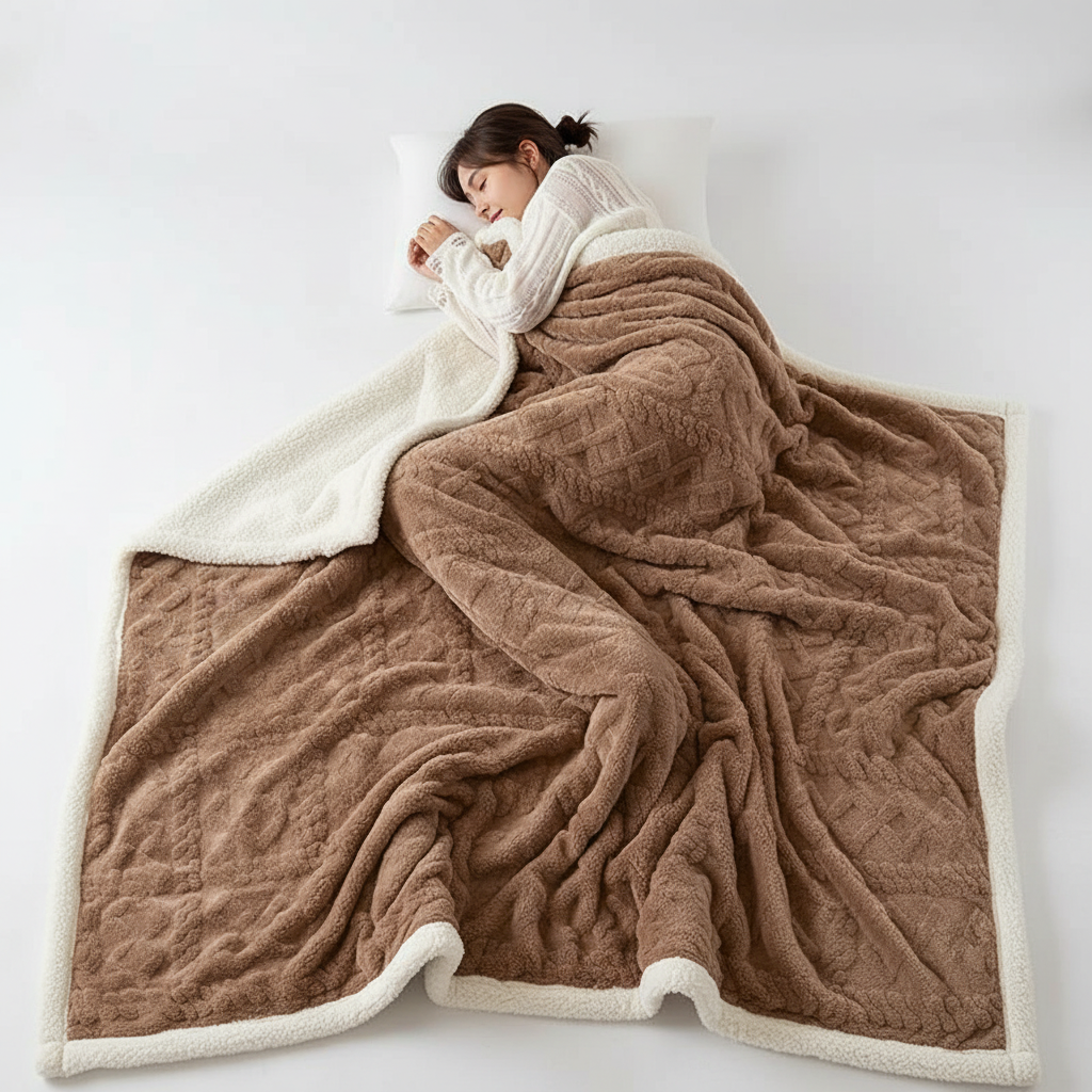 WarmHome Vinter Filt – Lyx Lammull Fleece Filt med Dubbelsidig Design