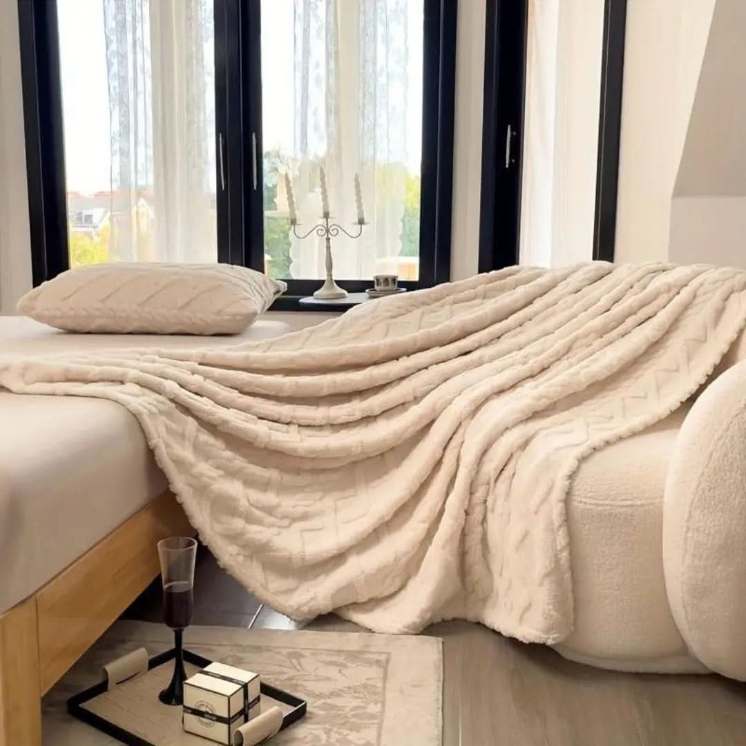 Lätt fleecefilt med 3D-mönster till soffa, säng och resa