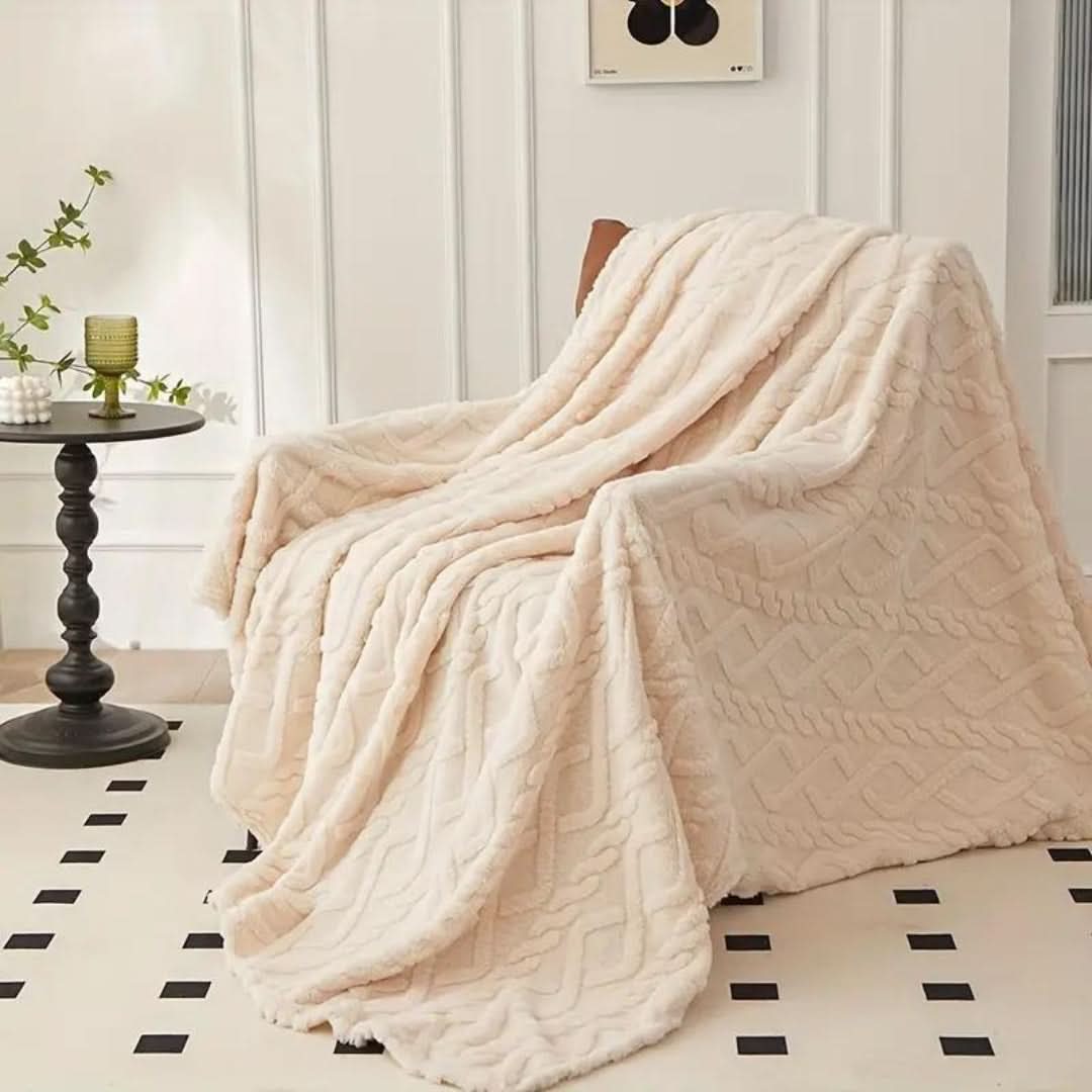 Lätt fleecefilt med 3D-mönster till soffa, säng och resa