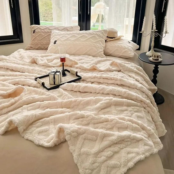 Lätt fleecefilt med 3D-mönster till soffa, säng och resa