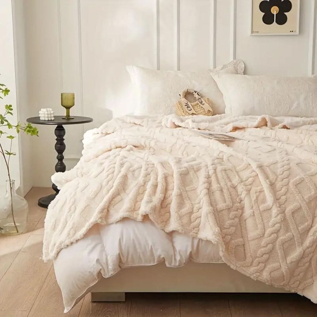 Lätt fleecefilt med 3D-mönster till soffa, säng och resa