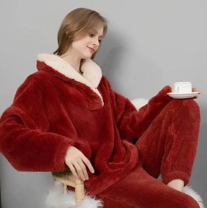 Myslunda™ Fluffigt pyjamasset i sherpafleece för damer