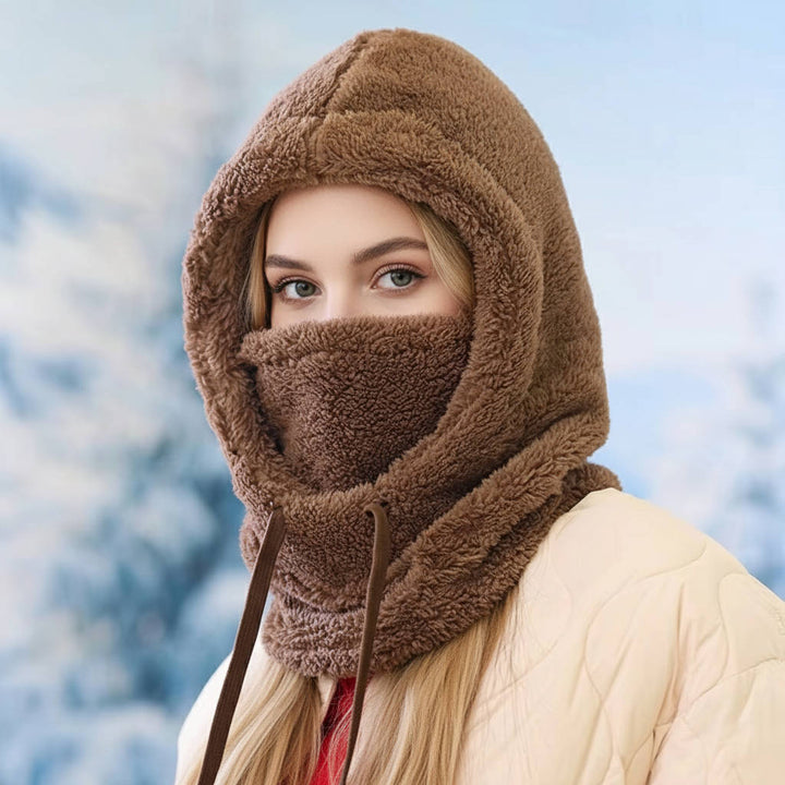 Balaclava i fleece med dragsko och extra lång halsdel