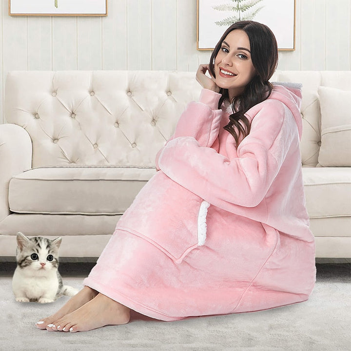 Filthoodie i fleece med stor huva och fickor – one size