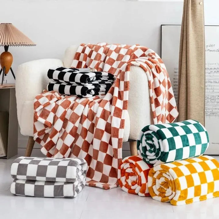 Rutig filt i flanellfleece, mjuk och noppfri