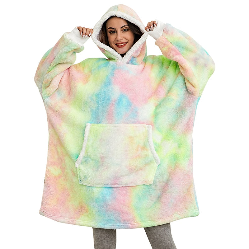 Filthoodie i fleece med stor huva och fickor – one size