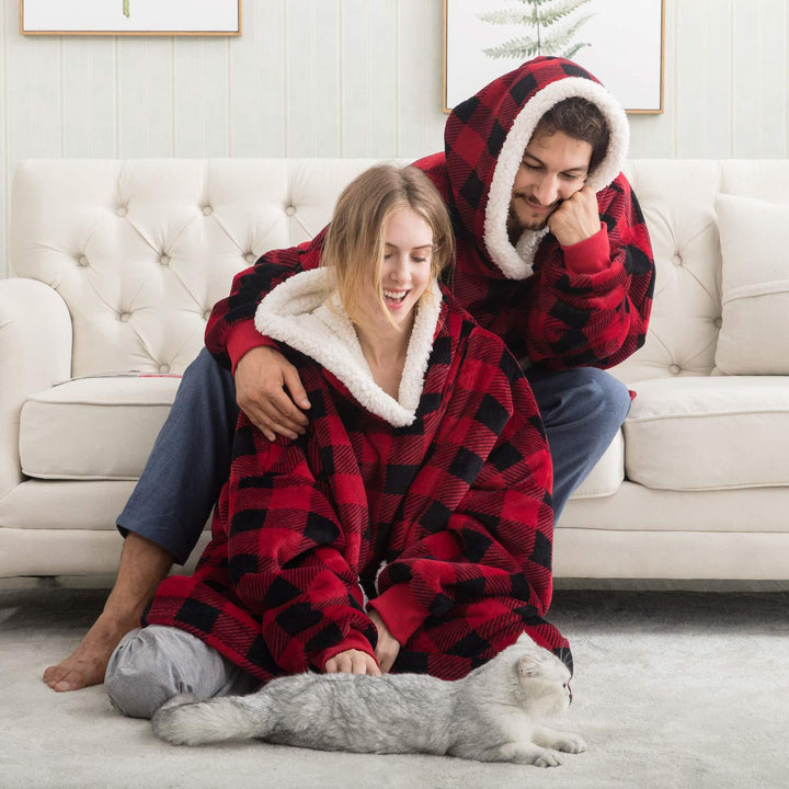 Filthoodie i fleece med stor huva och fickor – one size