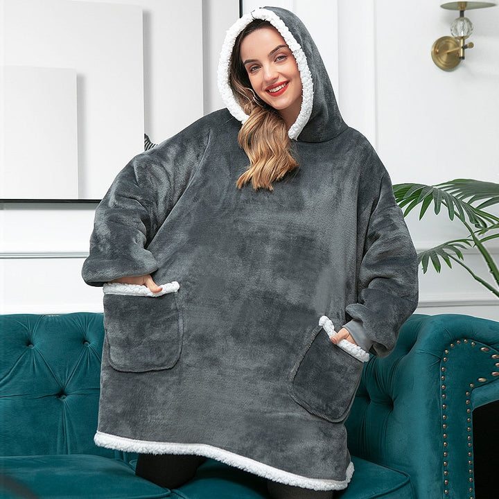 Filthoodie i fleece med stor huva och fickor – one size