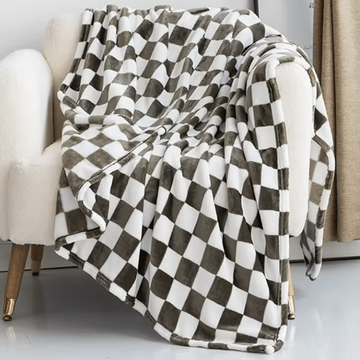 Rutig filt i flanellfleece, mjuk och noppfri
