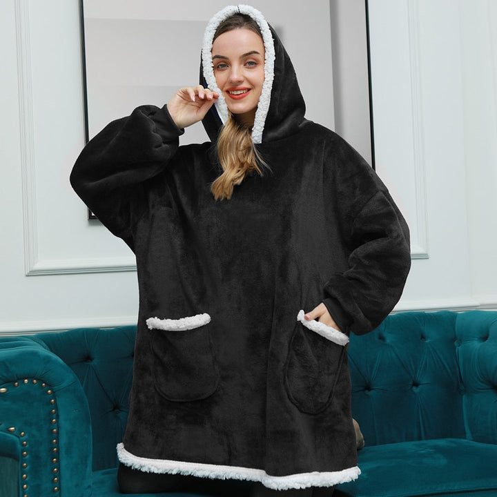 Filthoodie i fleece med stor huva och fickor – one size