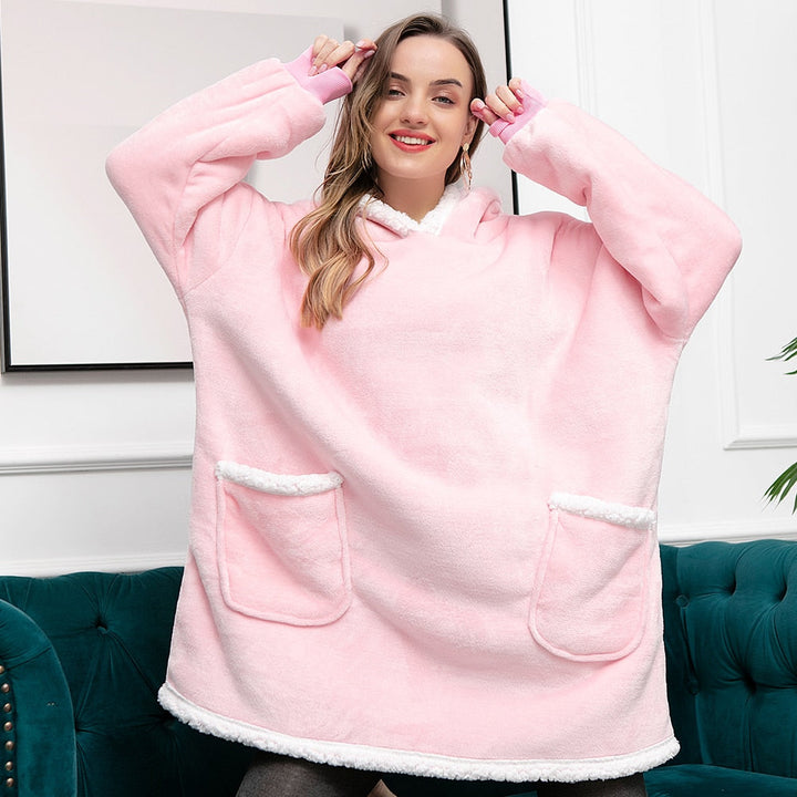 Filthoodie i fleece med stor huva och fickor – one size