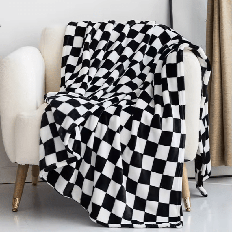 Rutig filt i flanellfleece, mjuk och noppfri