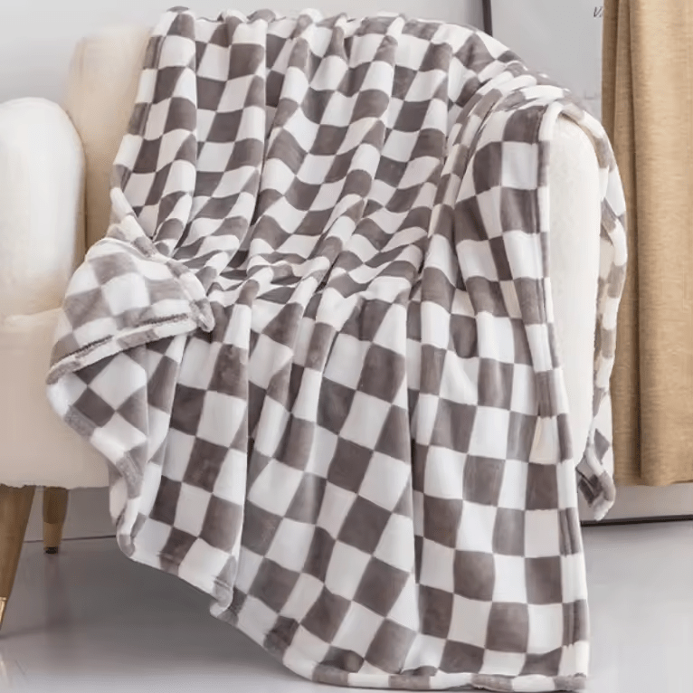 Rutig filt i flanellfleece, mjuk och noppfri