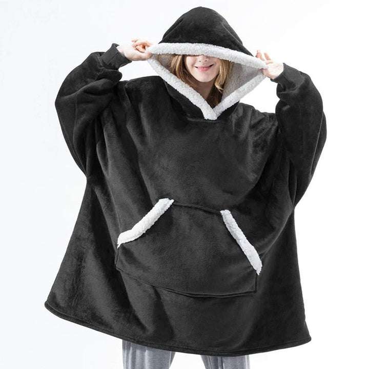 Filthoodie i fleece med stor huva och fickor – one size